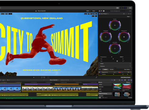 MacBook Air Display, Teilansicht, zeigt Videoschnitt, um die Fähigkeiten des M5 Chip zu veranschaulichen